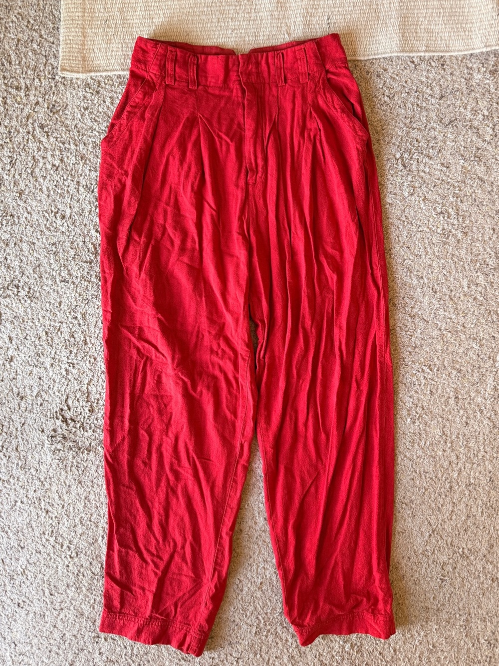 Free People Red High-Waist Tapered Trousers